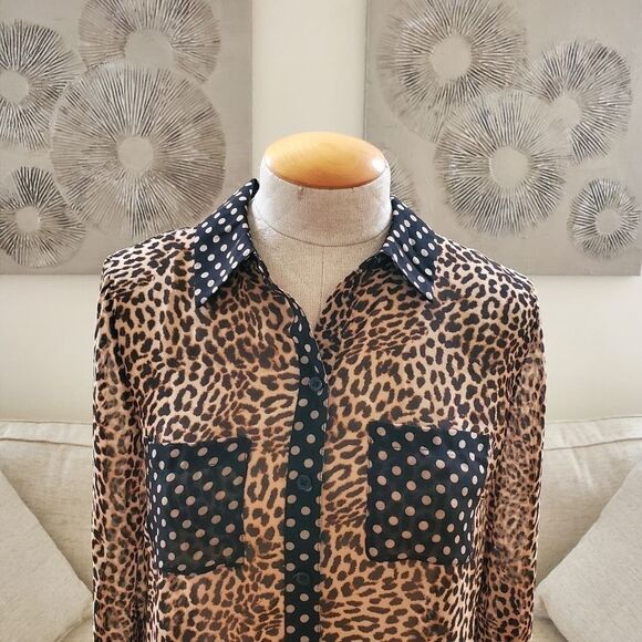 INC Leopard Dot Button-Up Shirt Size XS - Picture 3 of 12
